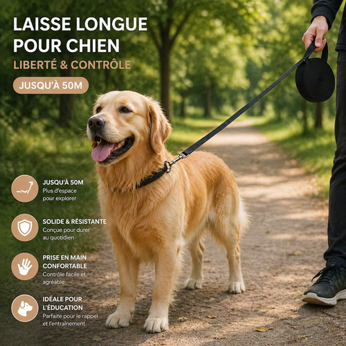 Laisse longue pour chien – Liberté & contrôle jusqu’à 50m