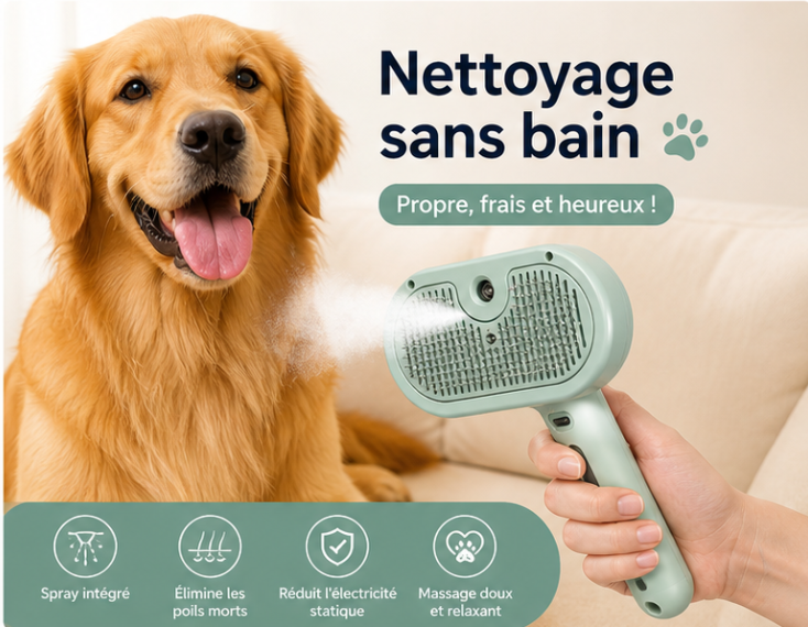 Brosse spray 3-en-1 pour chien & chat – Nettoyage facile