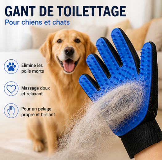 Gant de toilettage pour chien & chat – Anti-poils et massage