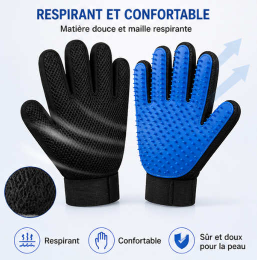 Gant de toilettage pour chien & chat – Anti-poils et massage