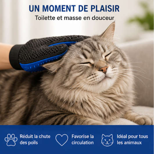 Gant de toilettage pour chien & chat – Anti-poils et massage